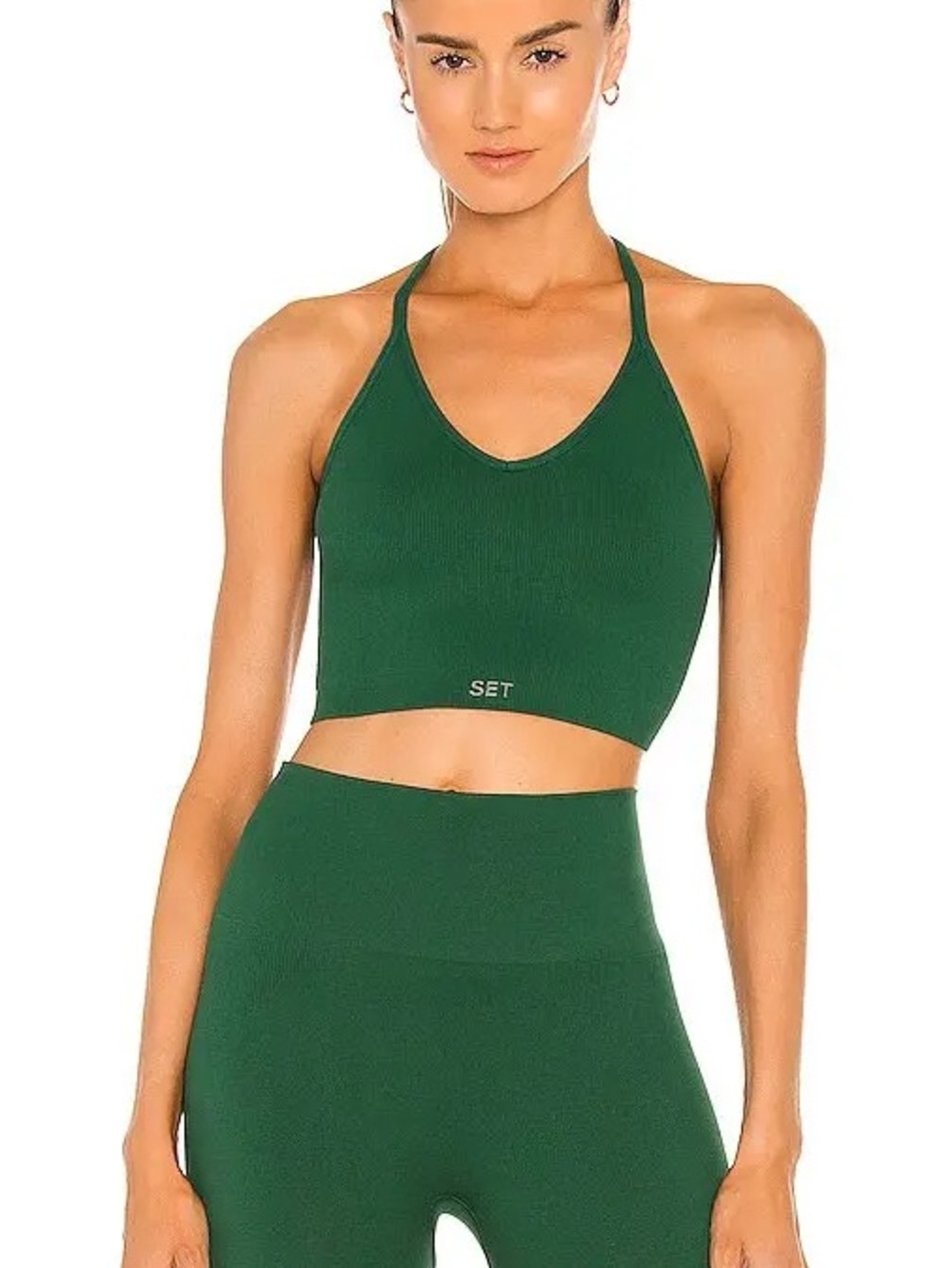 NWT SET ACTIVE- Ribbed V Sports Bra Garden Green Size M